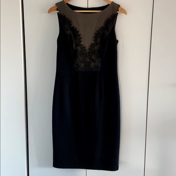 Black David Meister Cocktail Dress w/ Lace Details - Picture 2 of 12